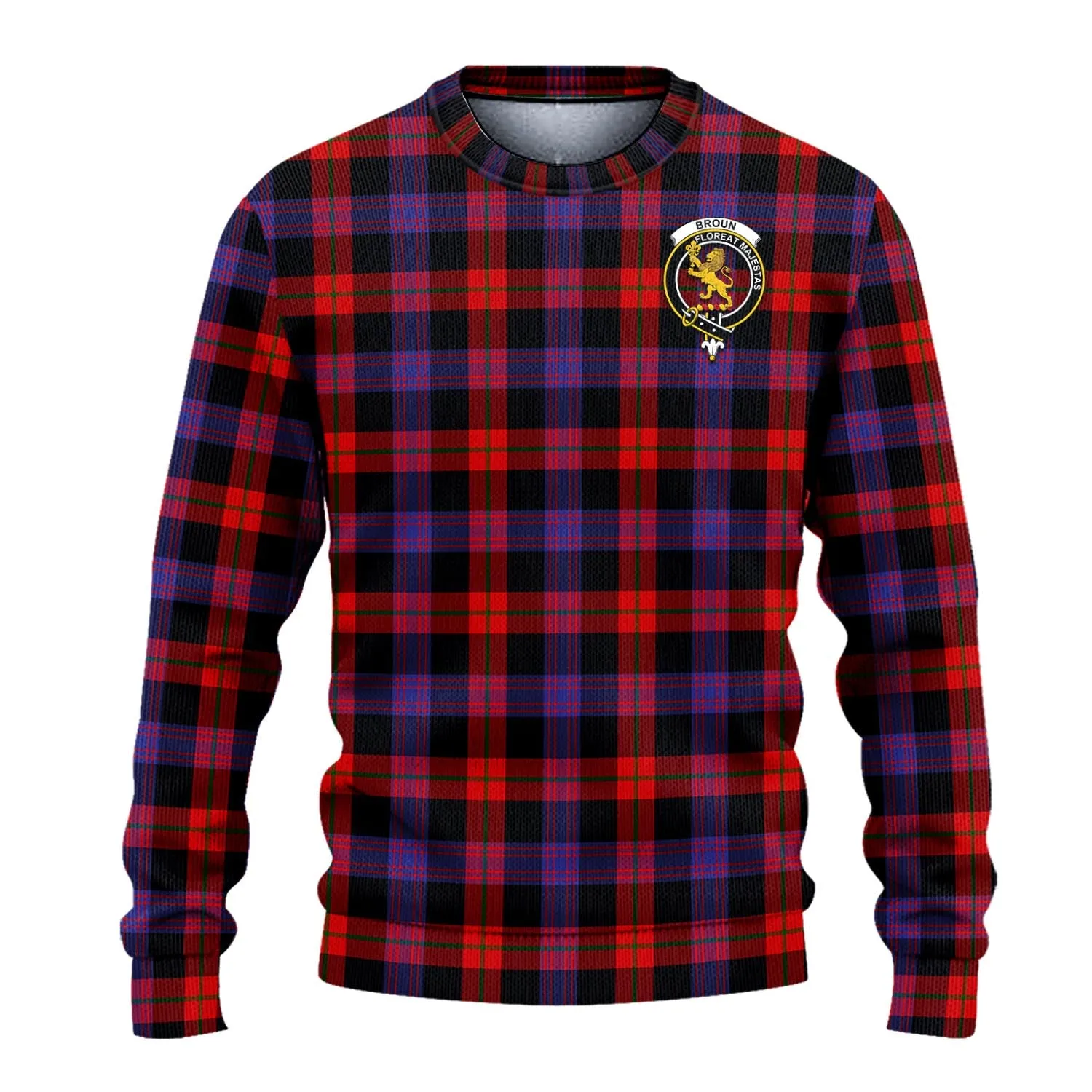 Broun Modern Tartan Ugly Sweater with Family Crest