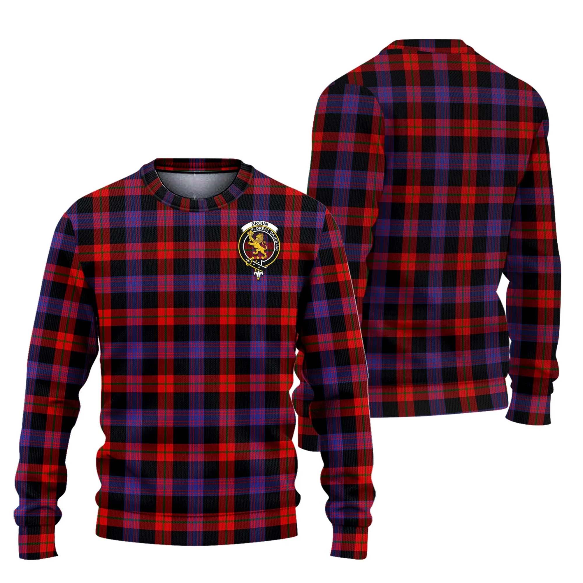 Broun Modern Tartan Ugly Sweater with Family Crest