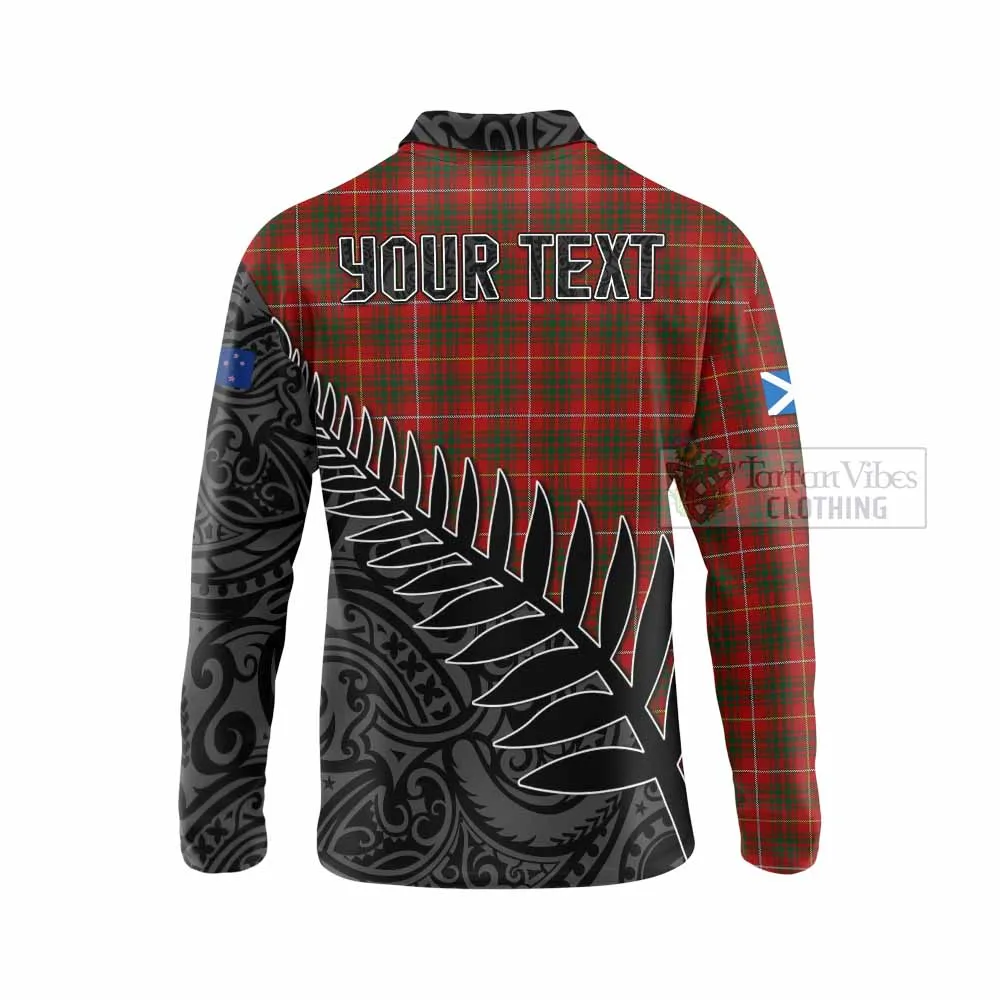 Bruce Crest Tartan Long Sleeve Polo Shirt with New Zealand Silver Fern Half Style