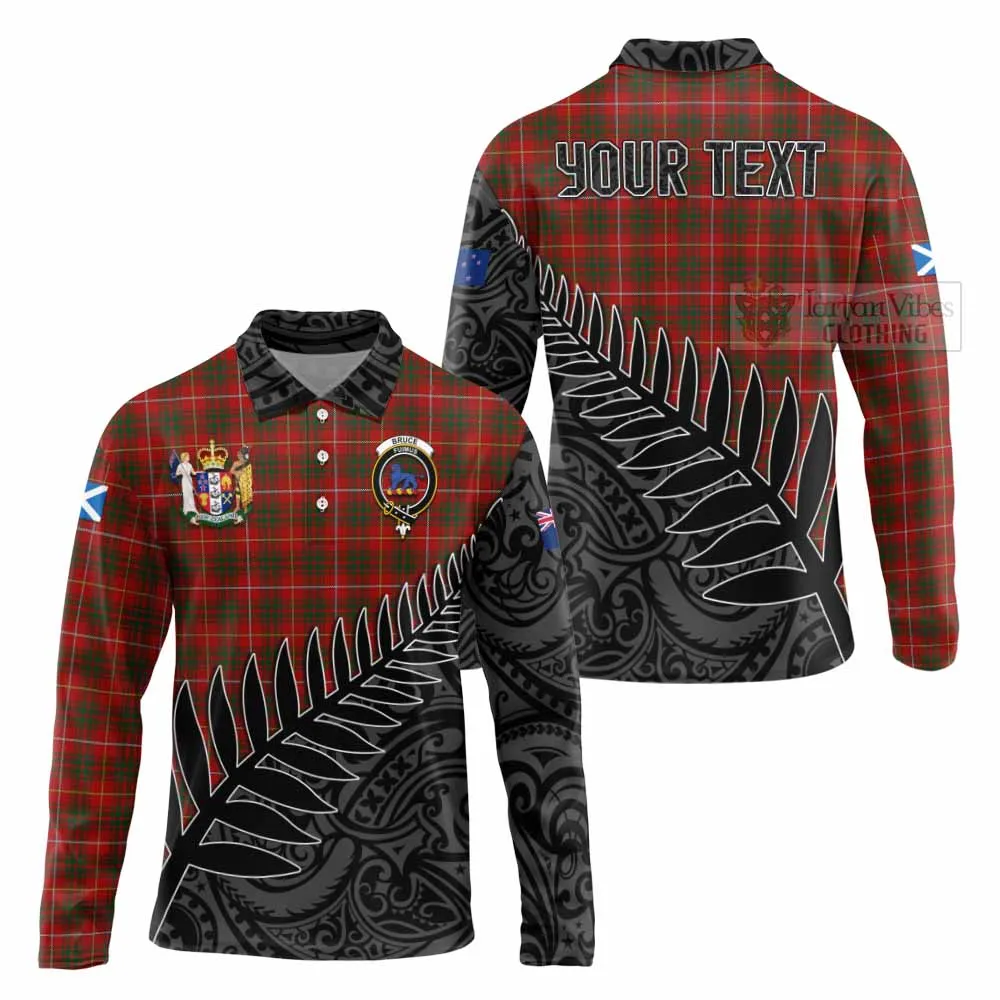 Bruce Crest Tartan Long Sleeve Polo Shirt with New Zealand Silver Fern Half Style