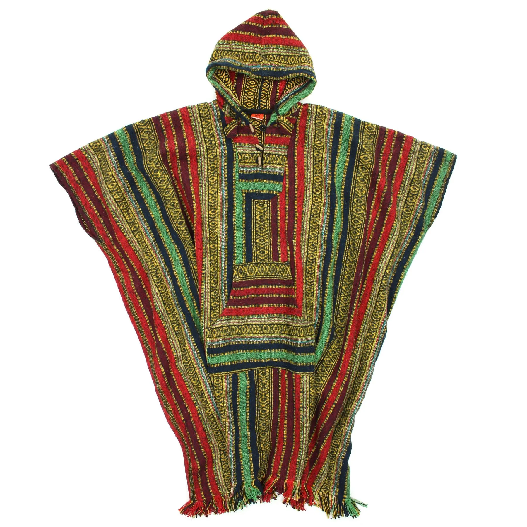 Brushed Cotton Long Hooded Poncho - Red Green