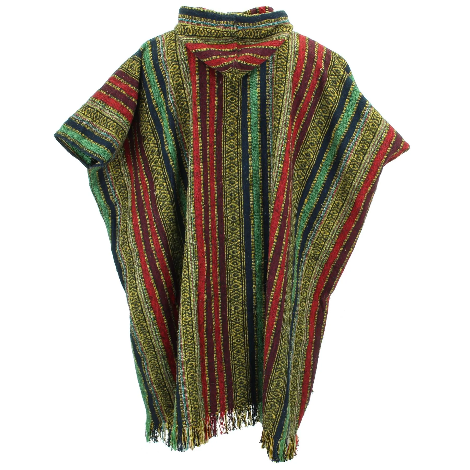 Brushed Cotton Long Hooded Poncho - Red Green