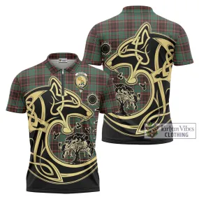 Buchan Ancient Tartan Zipper Polo Shirt with Family Crest Celtic Wolf Style