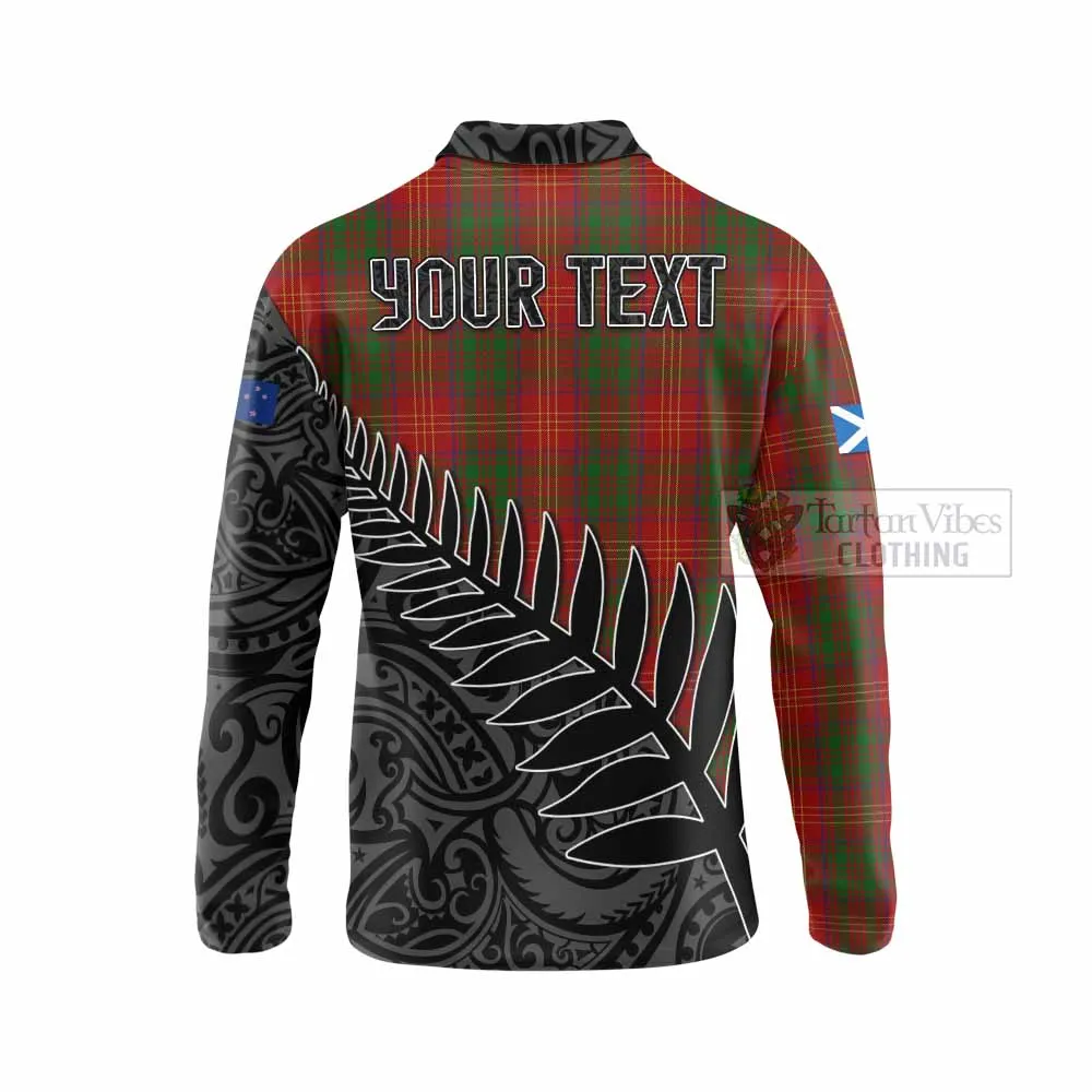 Burns Crest Tartan Long Sleeve Polo Shirt with New Zealand Silver Fern Half Style