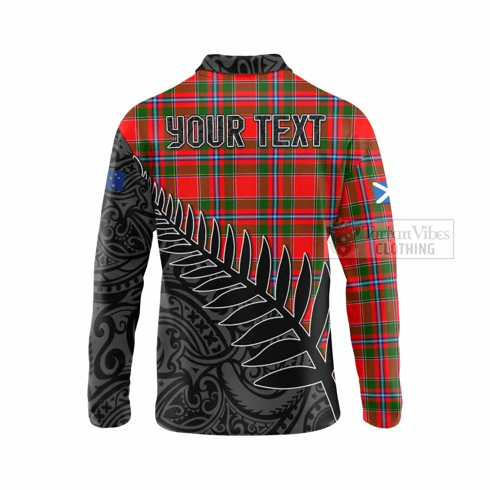 Butter Crest Tartan Long Sleeve Polo Shirt with New Zealand Silver Fern Half Style