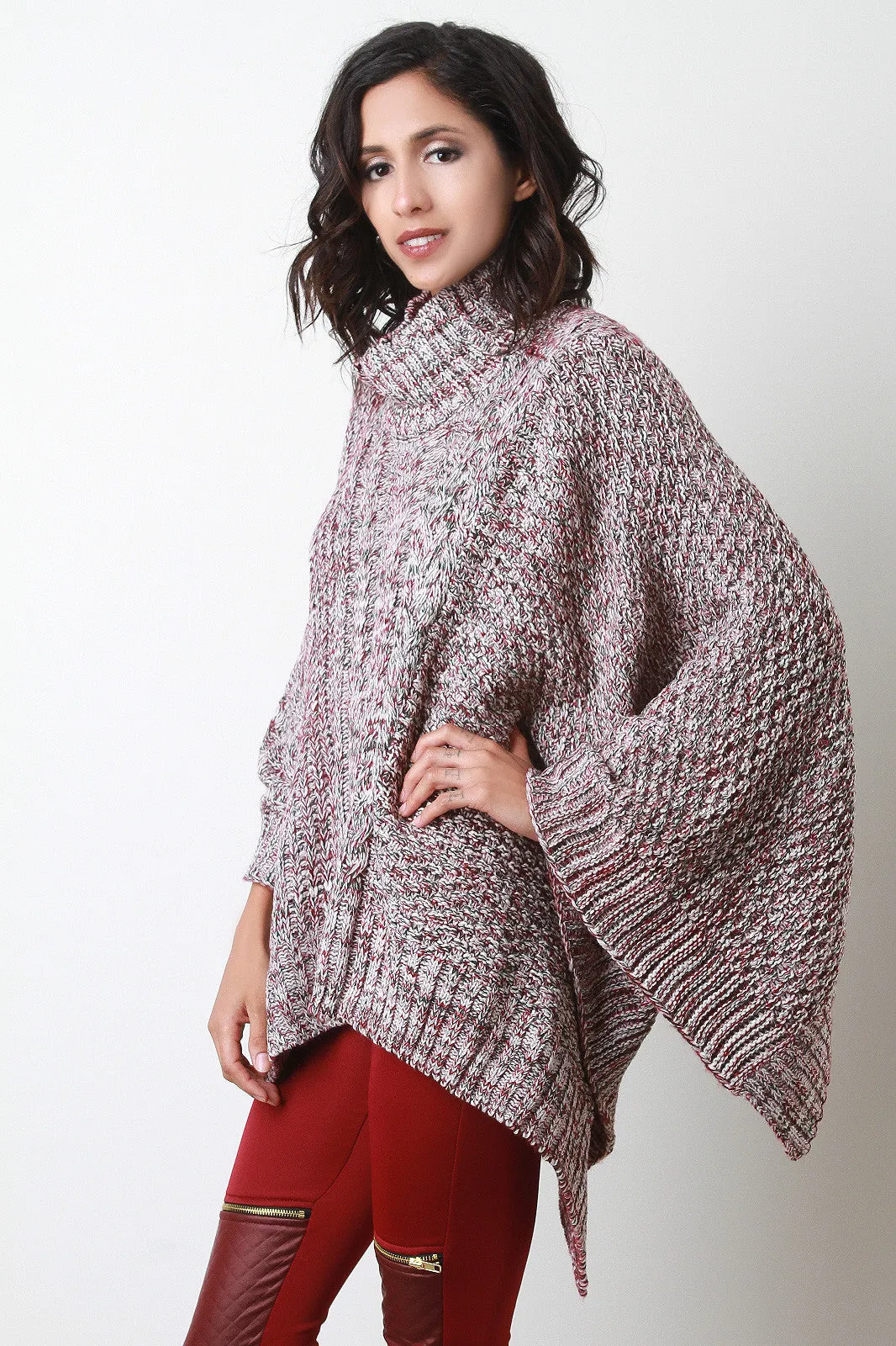 Cable Knit Turtleneck Poncho