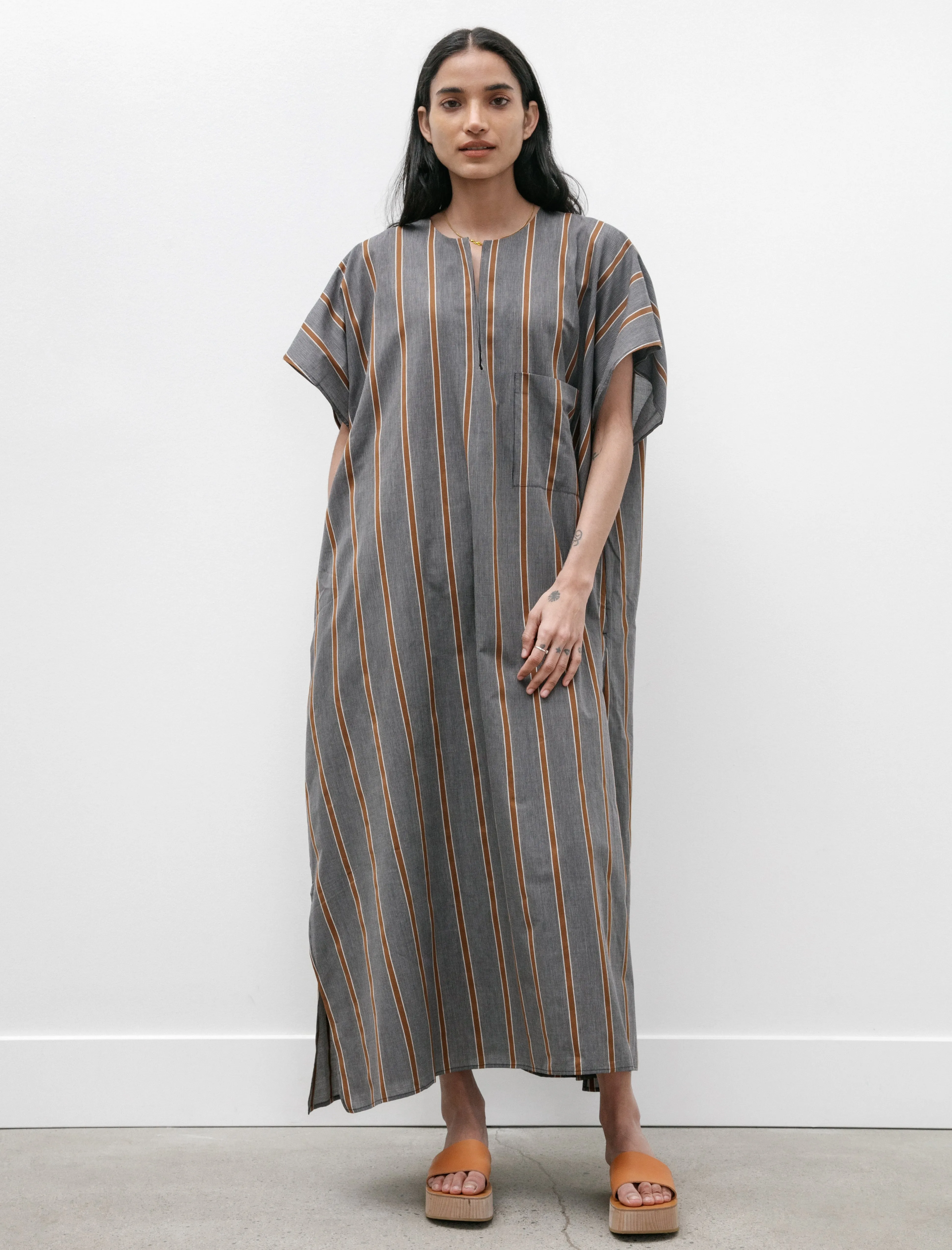 Caftan Light Cotton Striped Black and Noisette