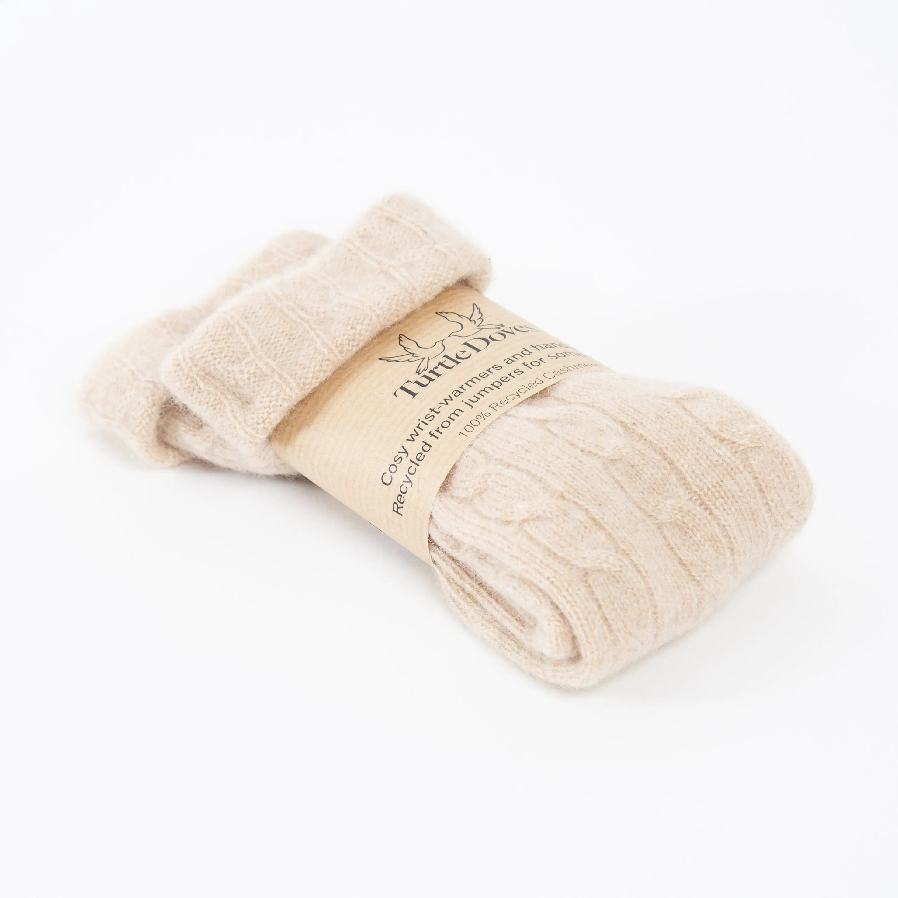 Camel Cable Cashmere Fingerless Gloves