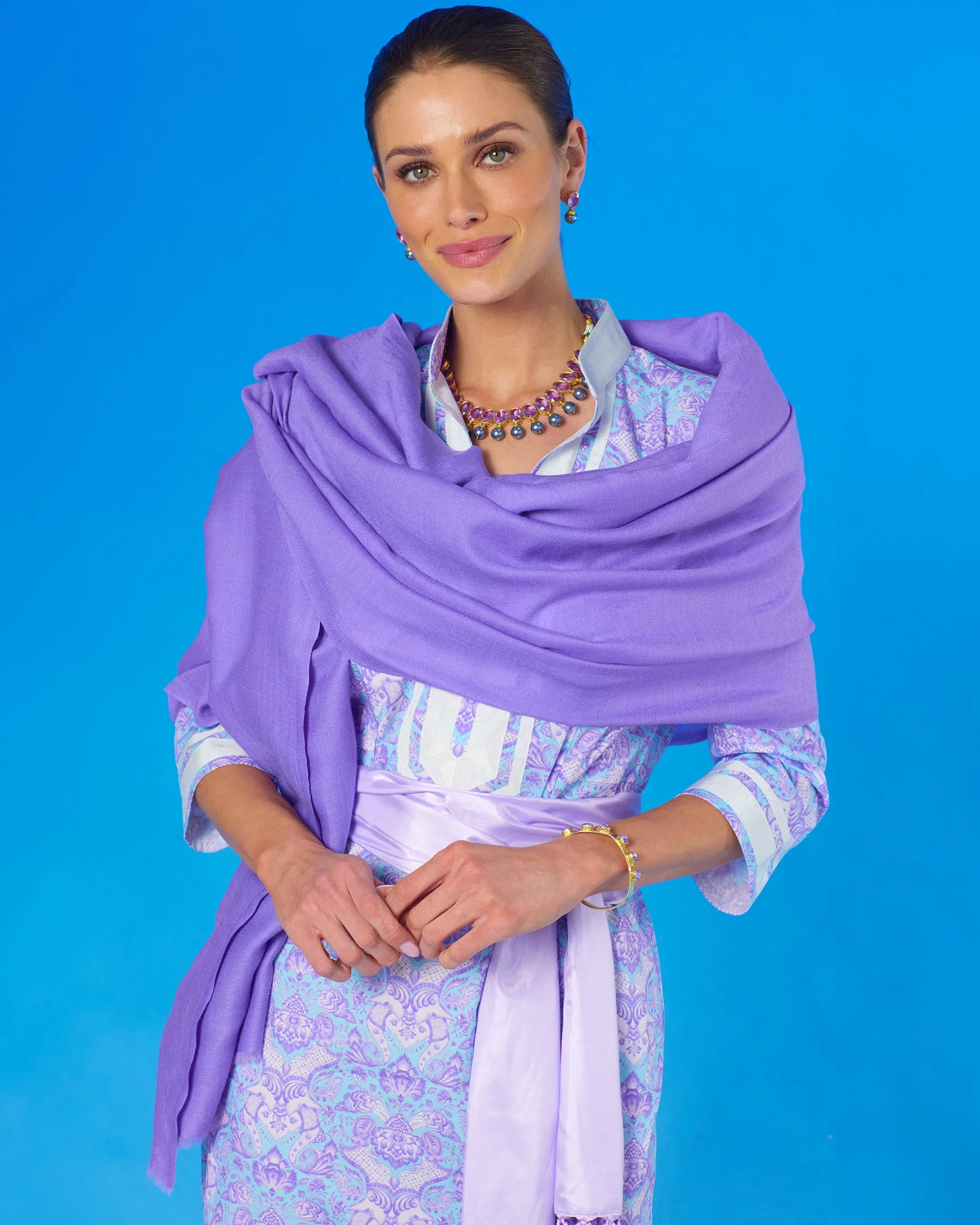 Capri Long Tunic Dress in Shalimar Purple on Robin Egg Blue