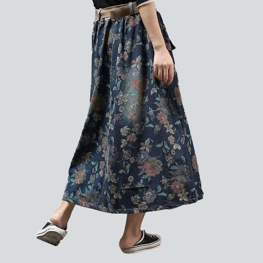 Cargo jeans skirt with flowers