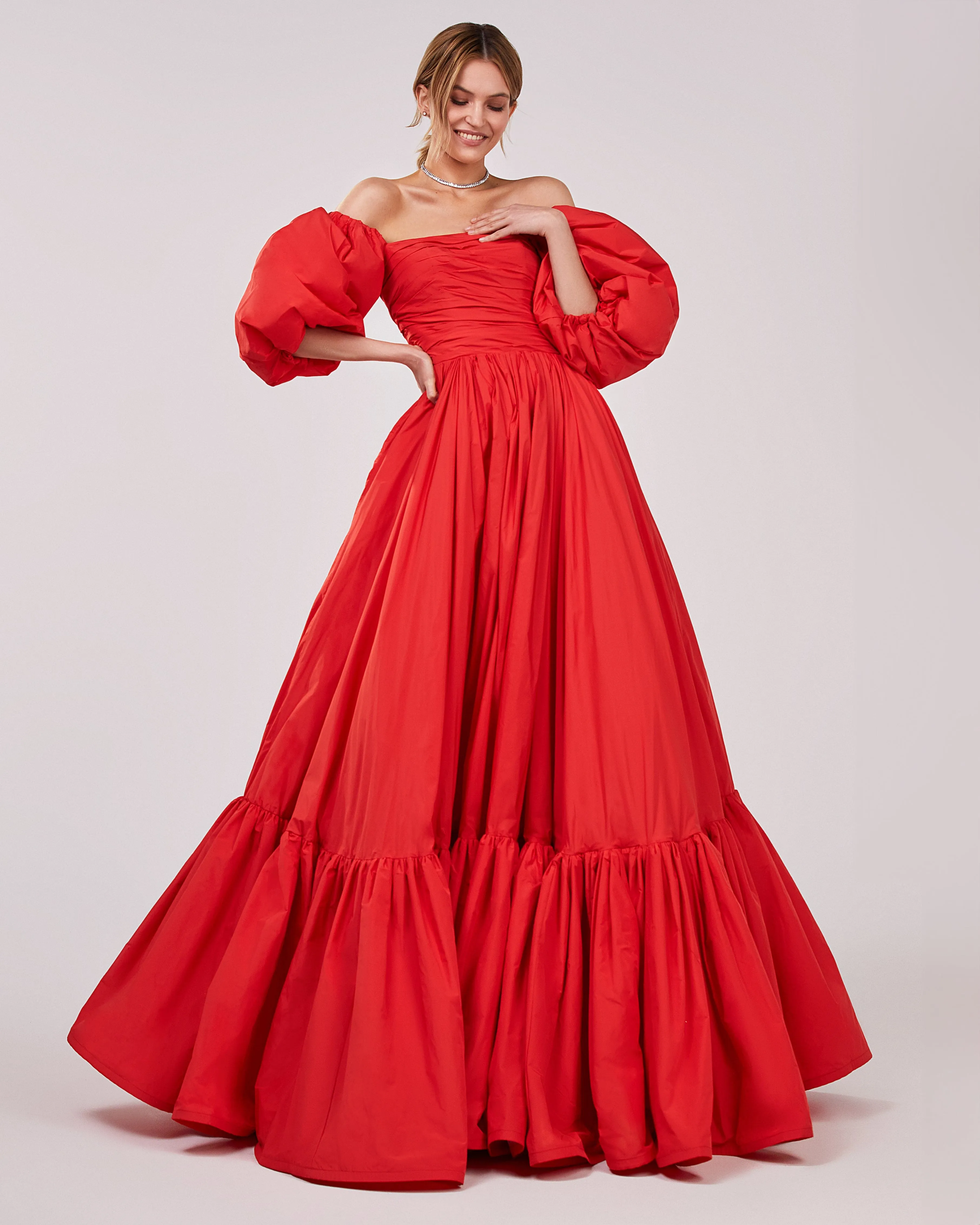 Carmen puffy dress with voluminous off-the-shoulder sleeves