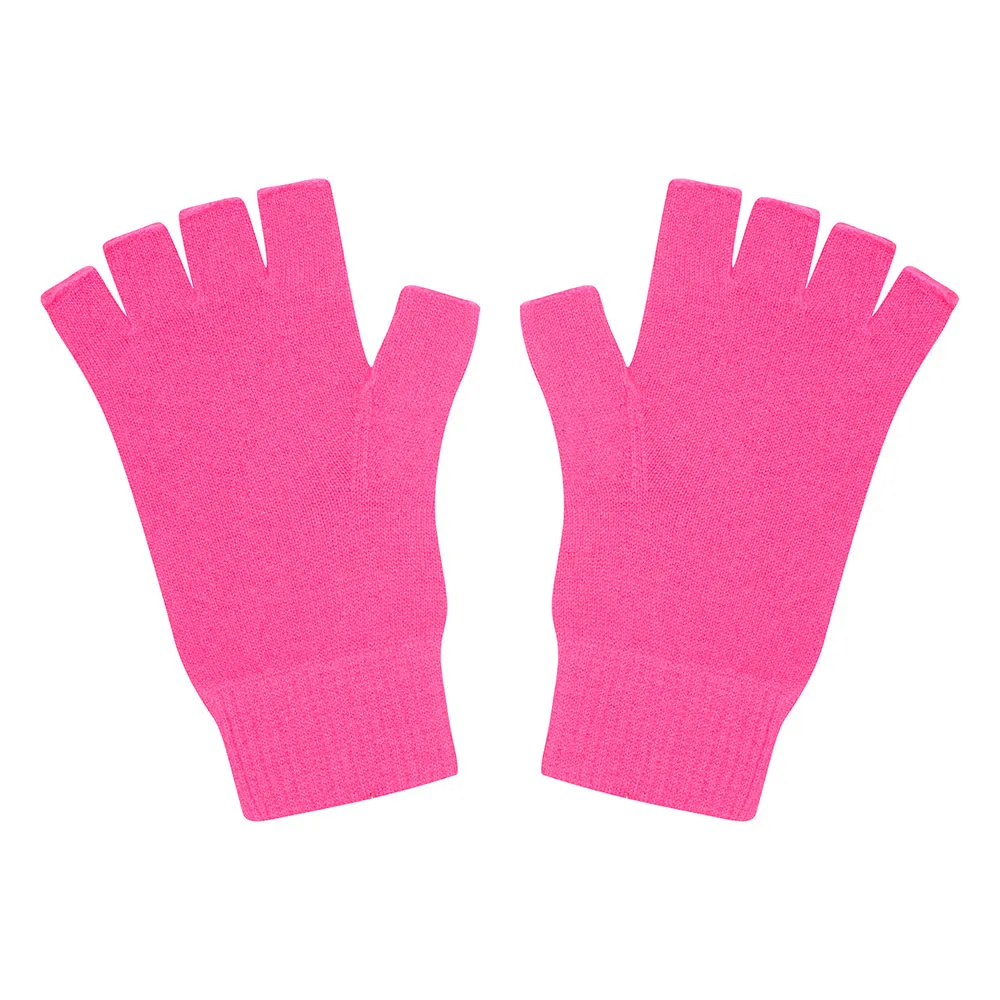 Cashmere Fingerless Gloves in Neon Pink