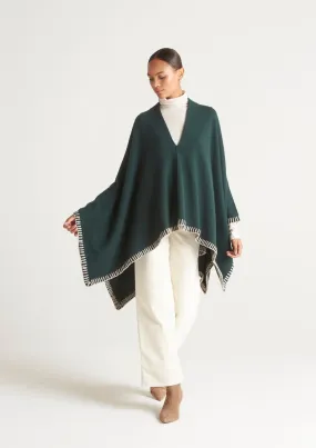 Cashmere Stitch Detail Poncho in Bottle Green