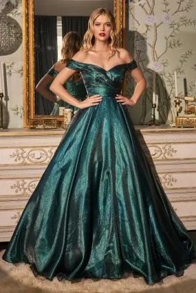 CD 822 Size 20 Emerald Ballgown off the Shoulder Formal Pageant Dress Prom Gown Plus Size