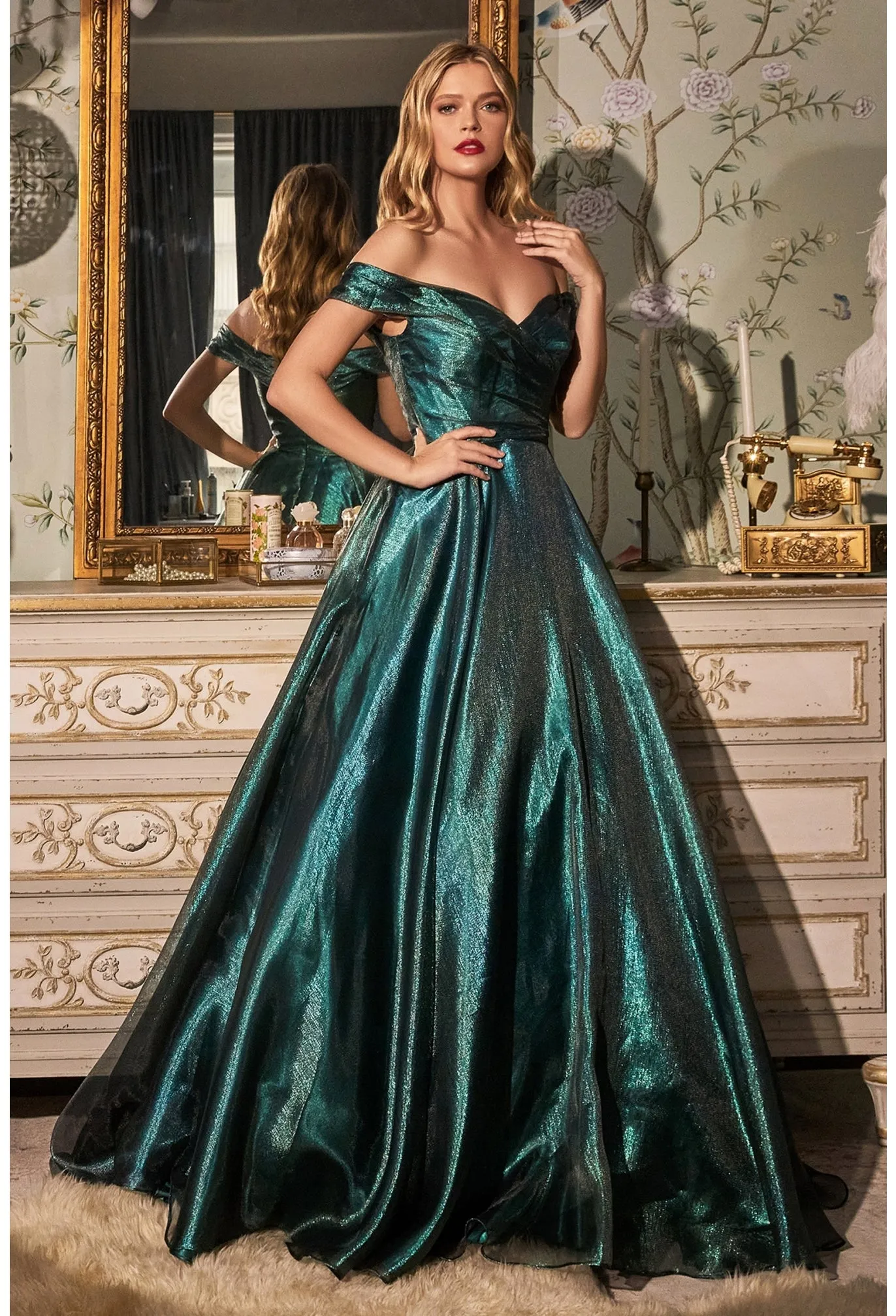 CD 822 Size 20 Emerald Ballgown off the Shoulder Formal Pageant Dress Prom Gown Plus Size