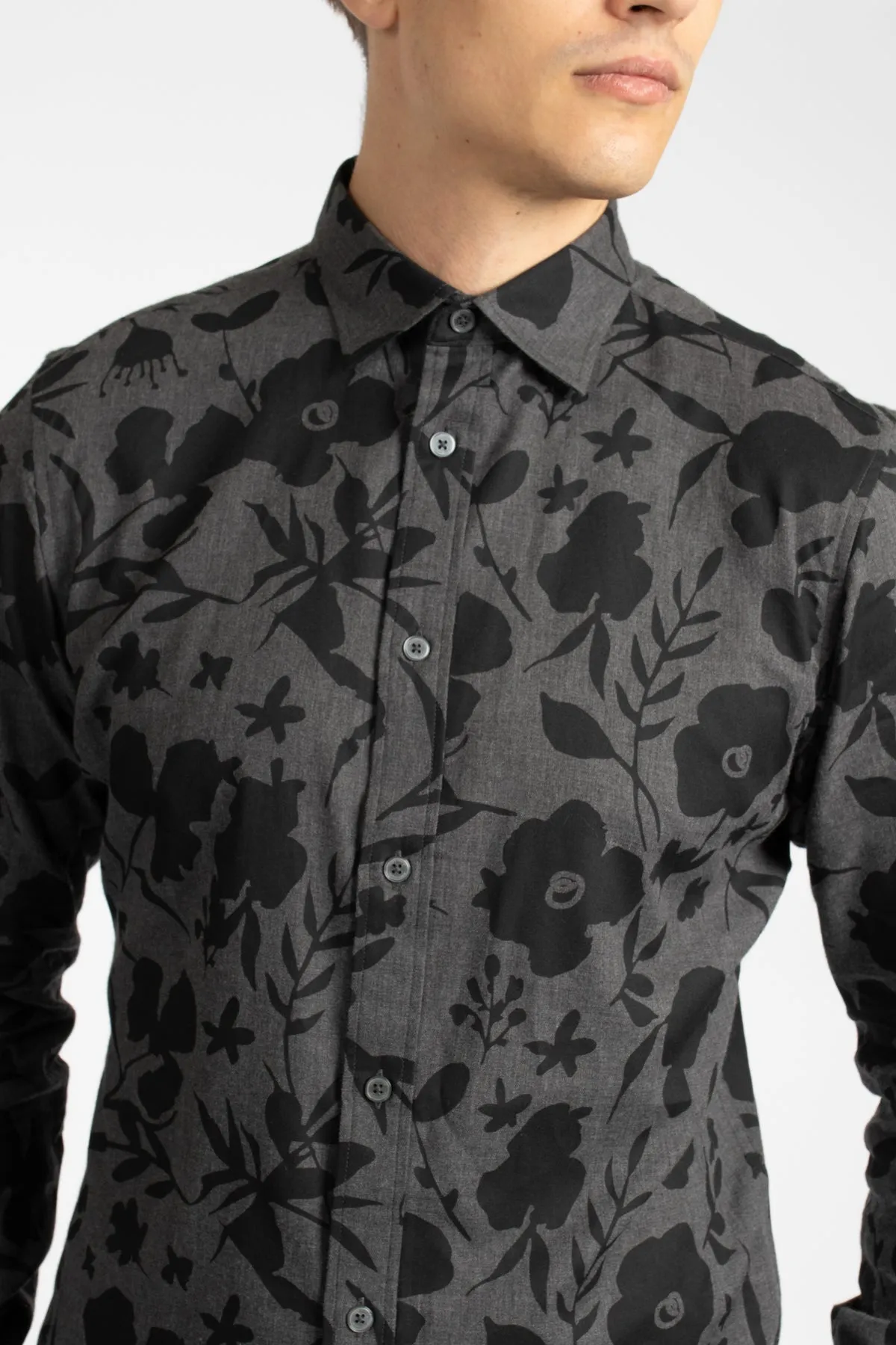 Charcoal Abstract Floral Cotton Flannel Shirt