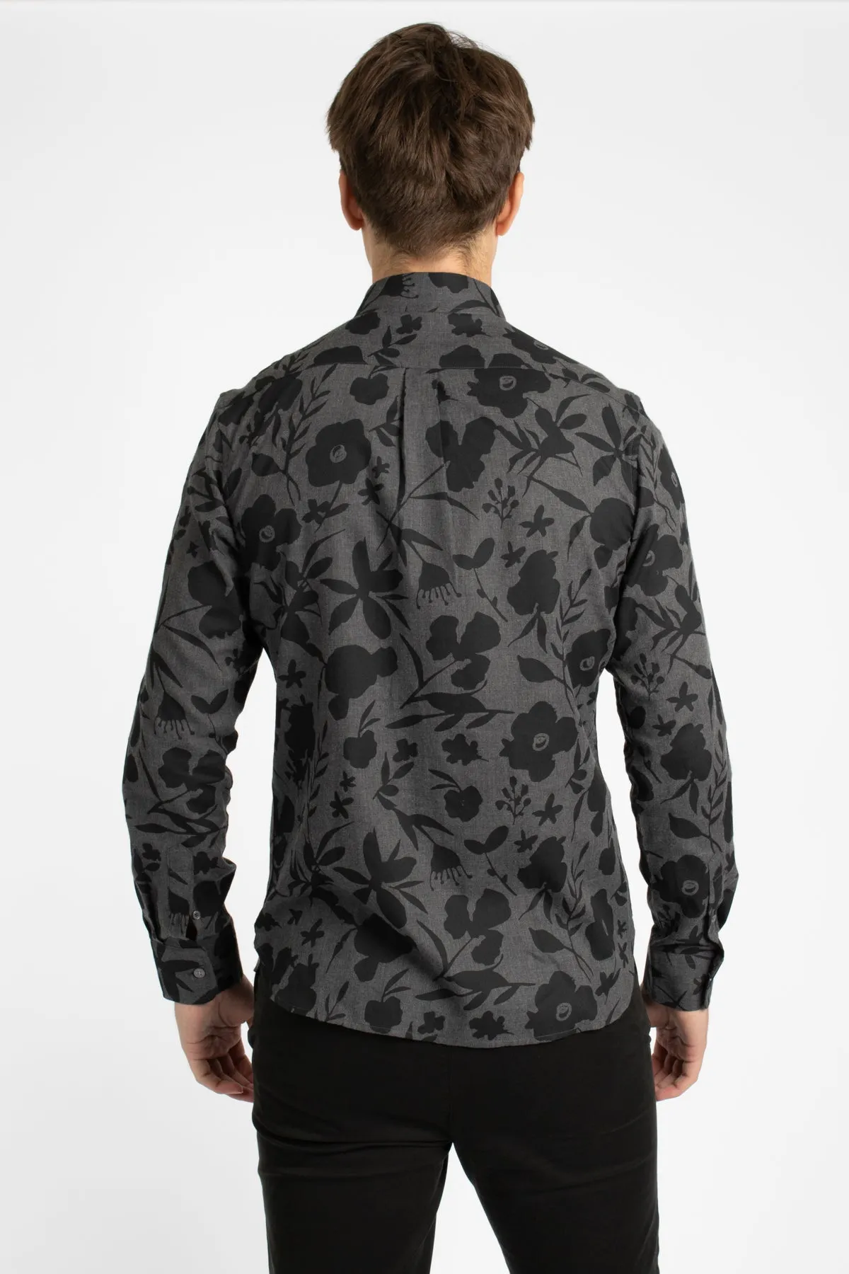 Charcoal Abstract Floral Cotton Flannel Shirt