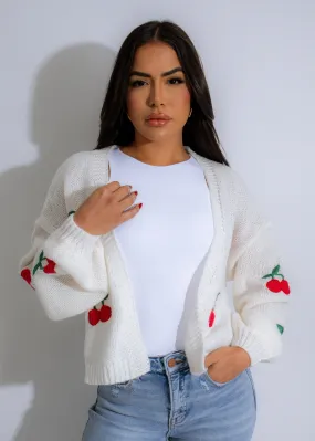 Cherry Delight Knit Sweater White