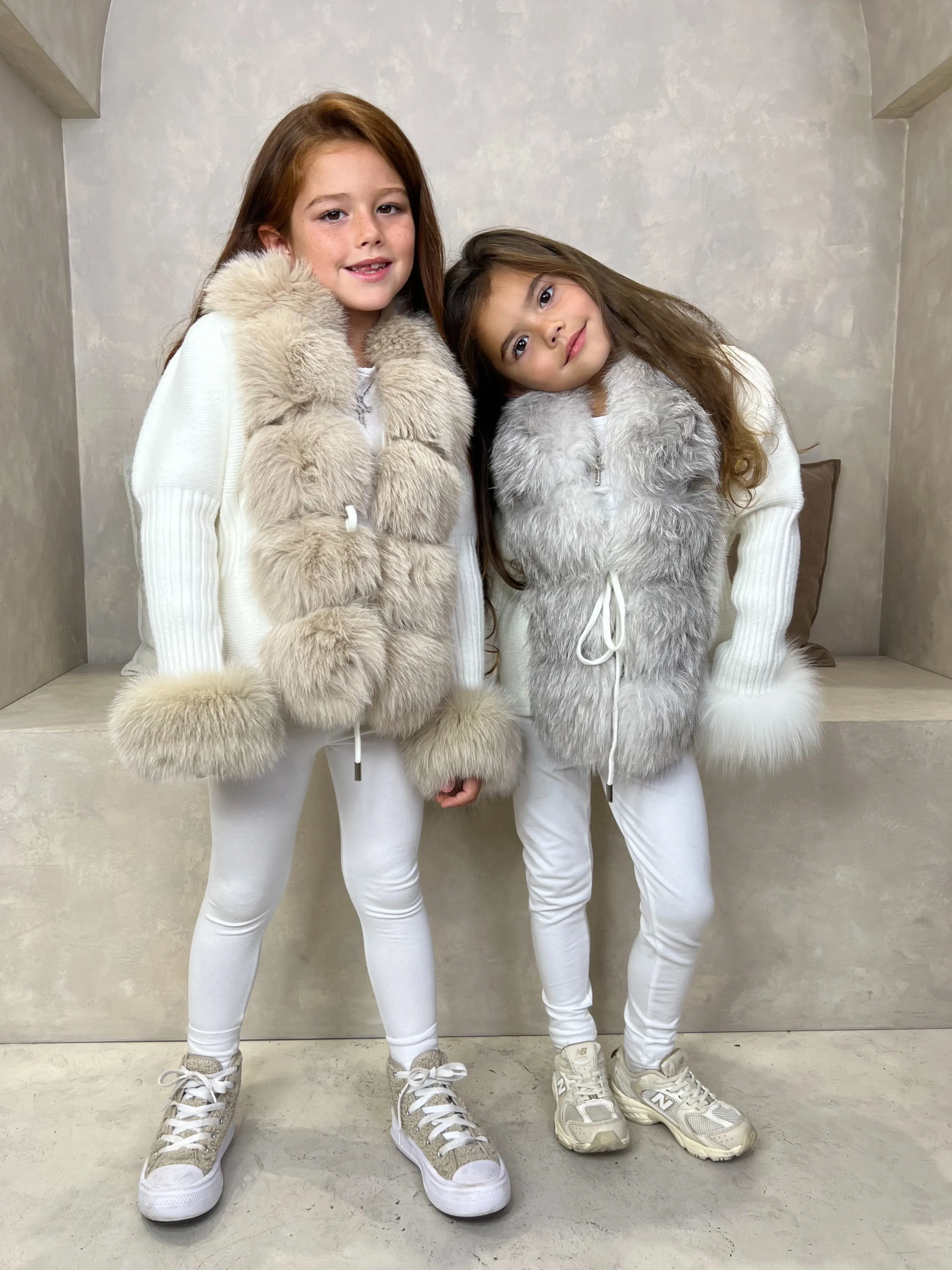 Childrens Cream/Two Tone Luxury Fur Cardigan