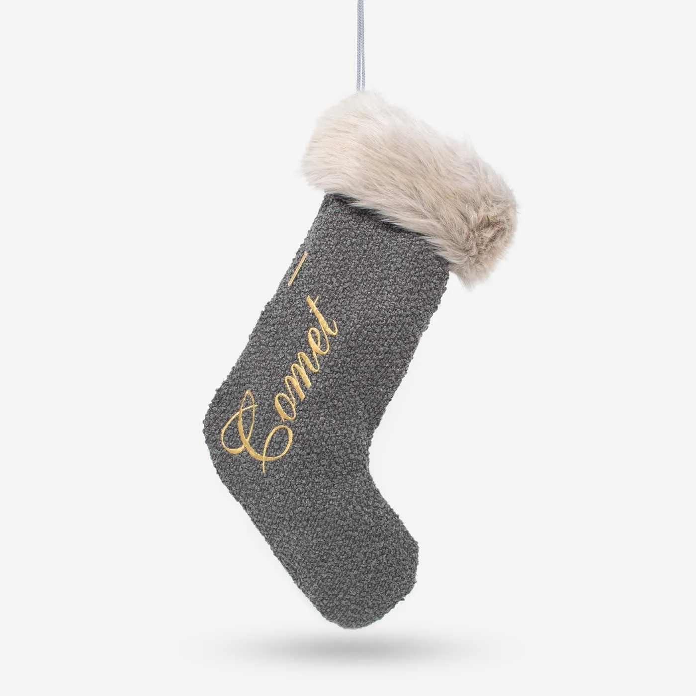 Christmas Stocking in Granite Bouclé by Lords & Labradors