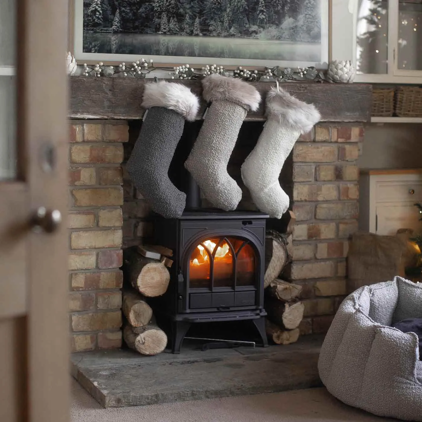 Christmas Stocking in Granite Bouclé by Lords & Labradors