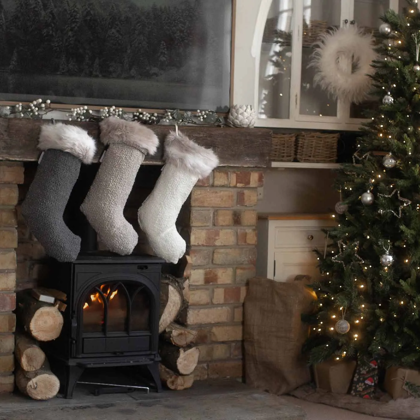 Christmas Stocking in Granite Bouclé by Lords & Labradors