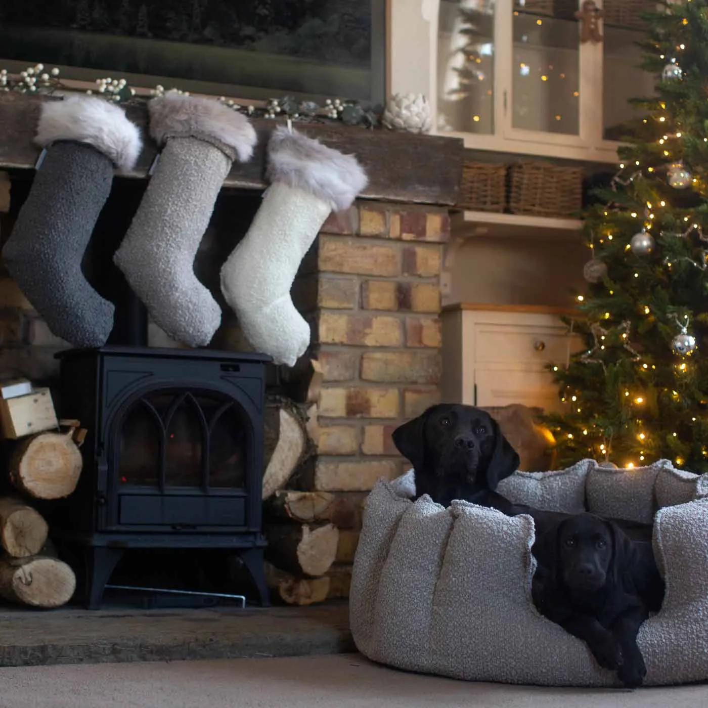 Christmas Stocking in Granite Bouclé by Lords & Labradors