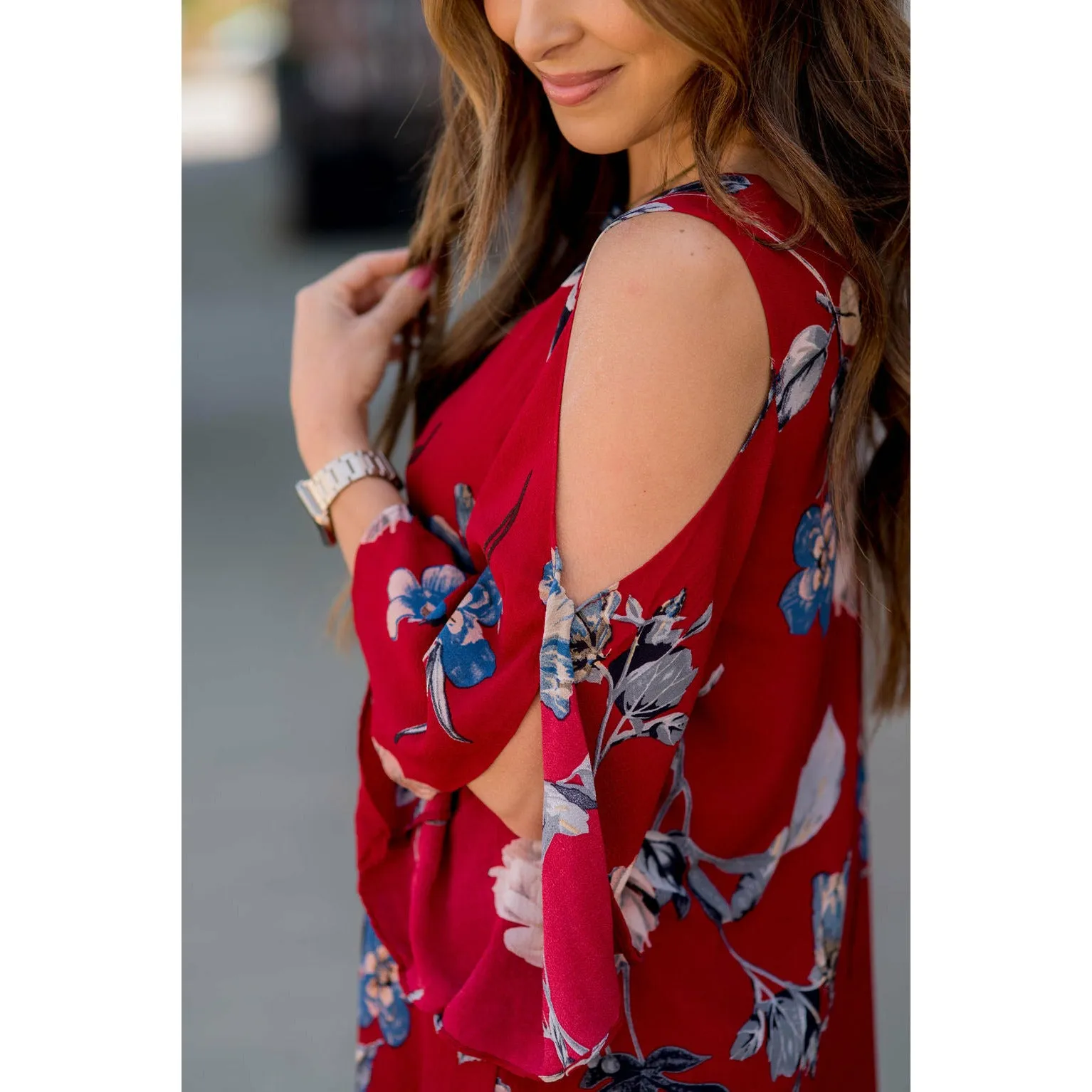 Cold Shoulder Floral Tunic Dress