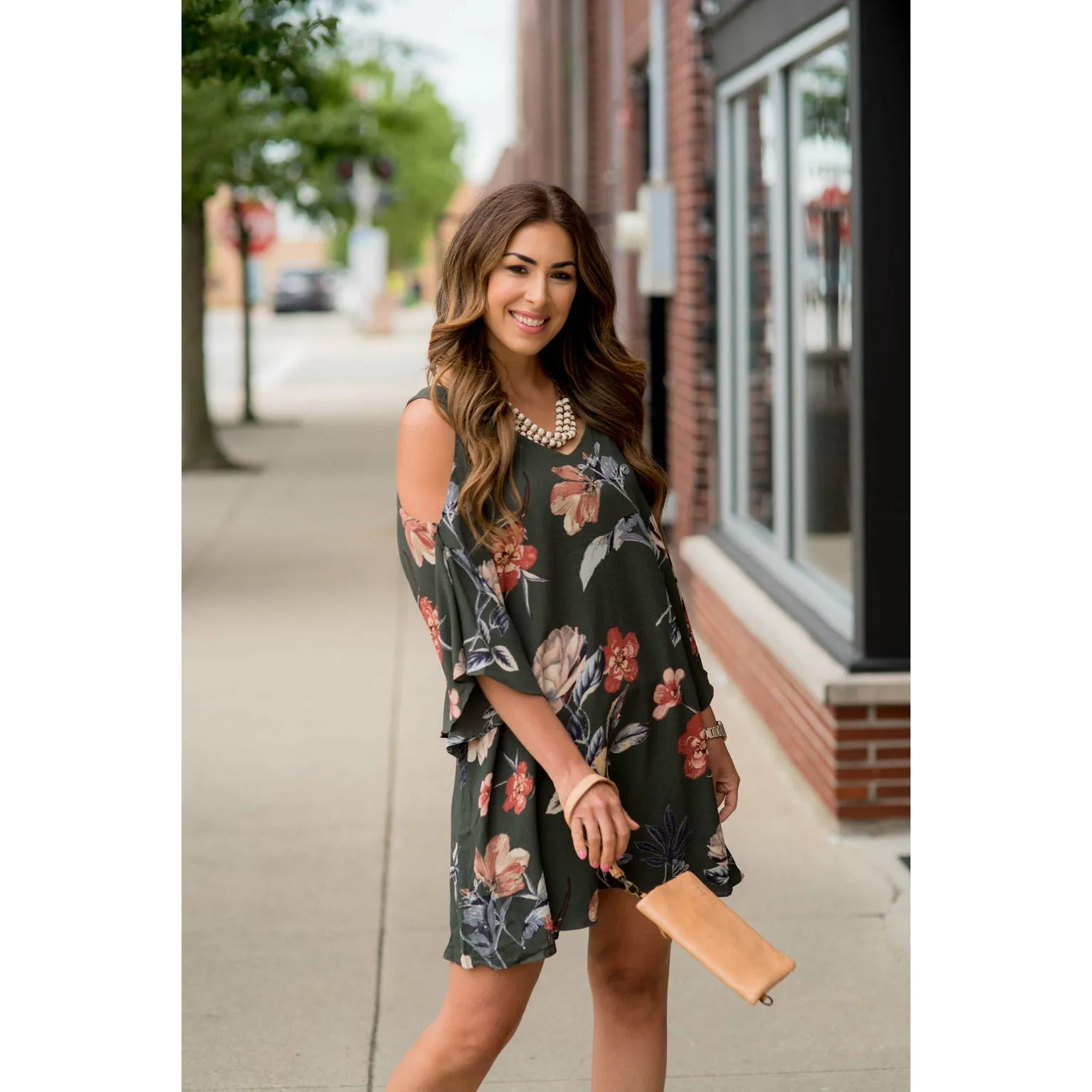 Cold Shoulder Floral Tunic Dress