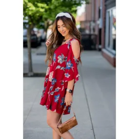 Cold Shoulder Floral Tunic Dress