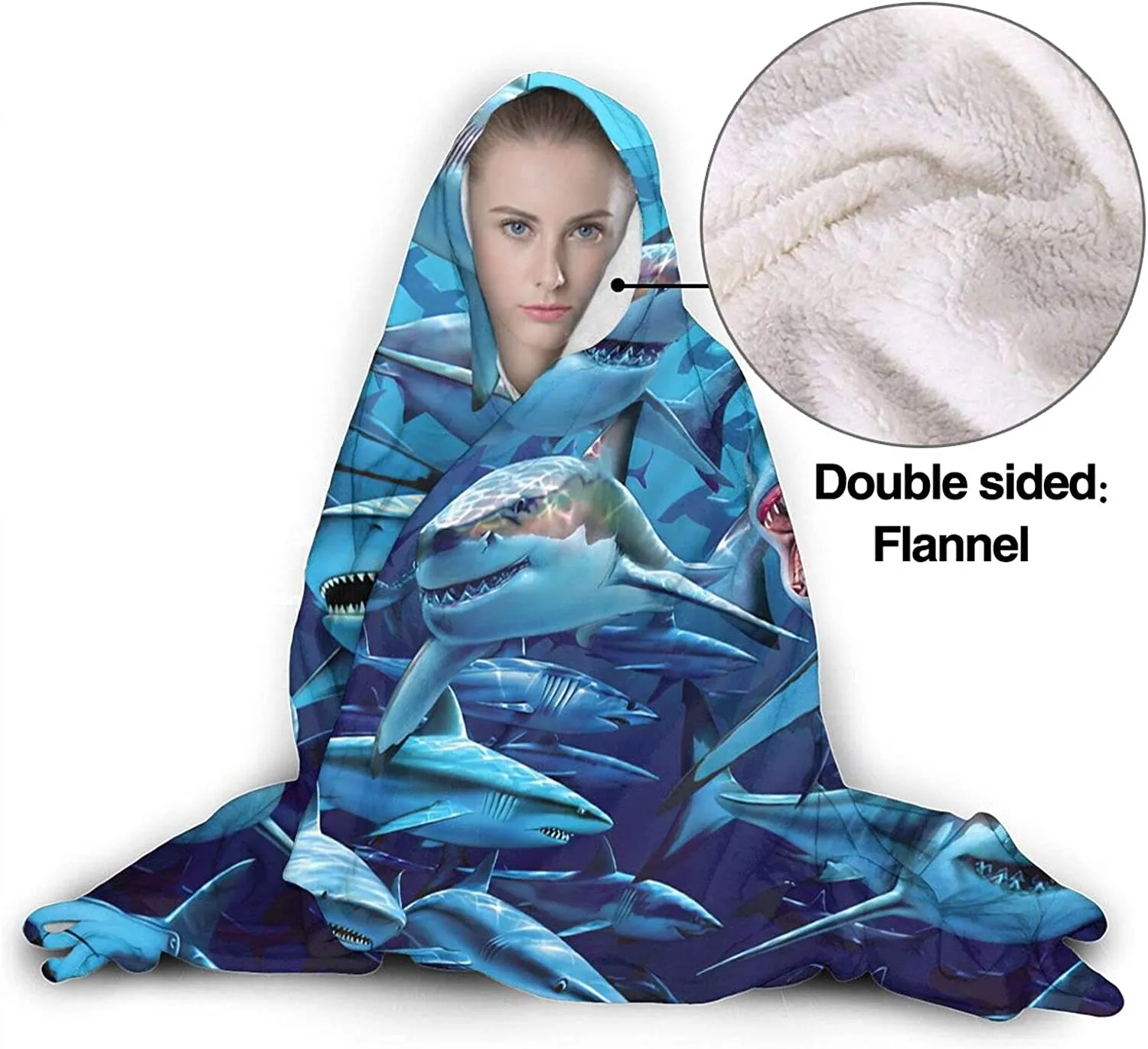 Comfy Hooded Poncho: Shark Print