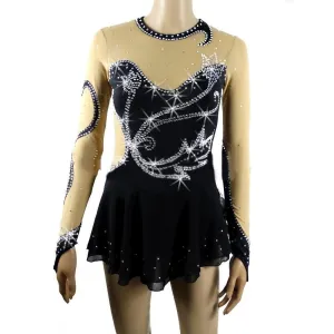 Competition Figure Skating Dress Black with Crystals and Long Sleeves