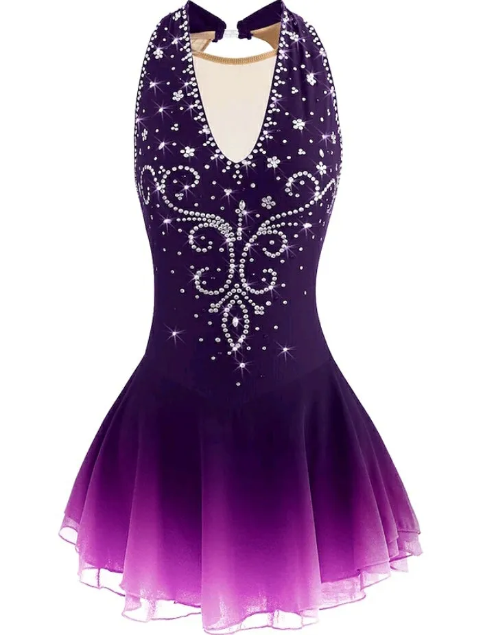 Competition Figure Skating Dress Halter Style Royal with Crystals