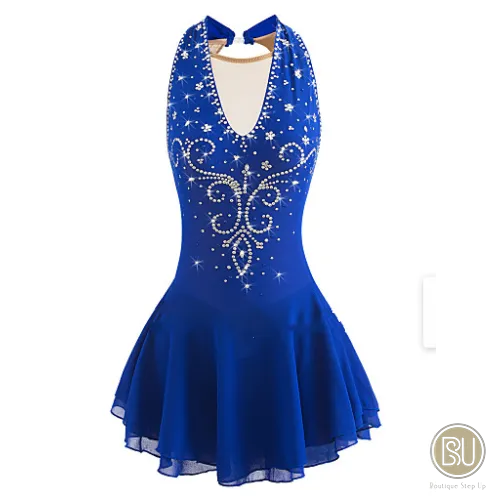 Competition Figure Skating Dress Halter Style Royal with Crystals