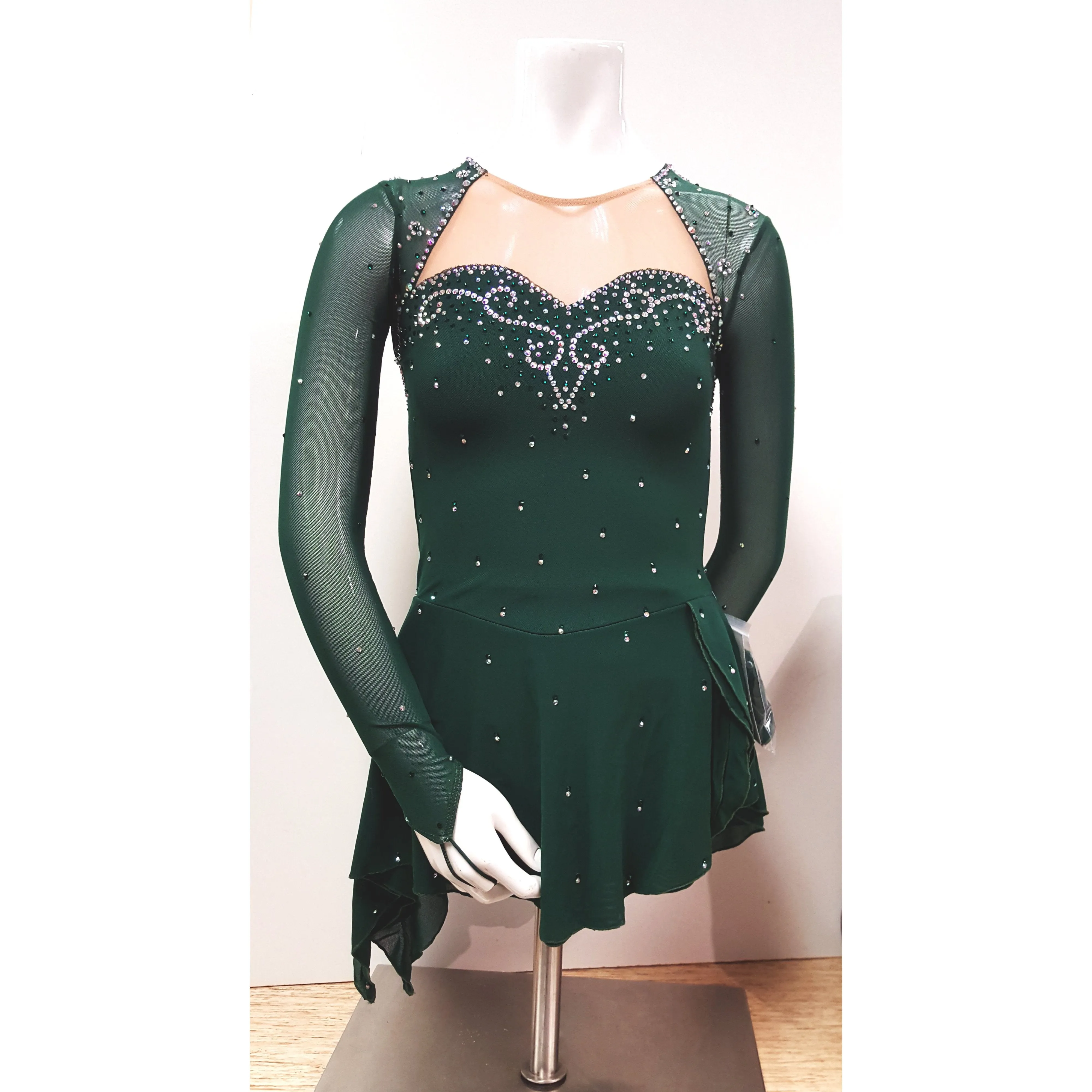 Competition Figure Skating Dress Irish Green Merida 100's AB Crystals BSU211 Stock