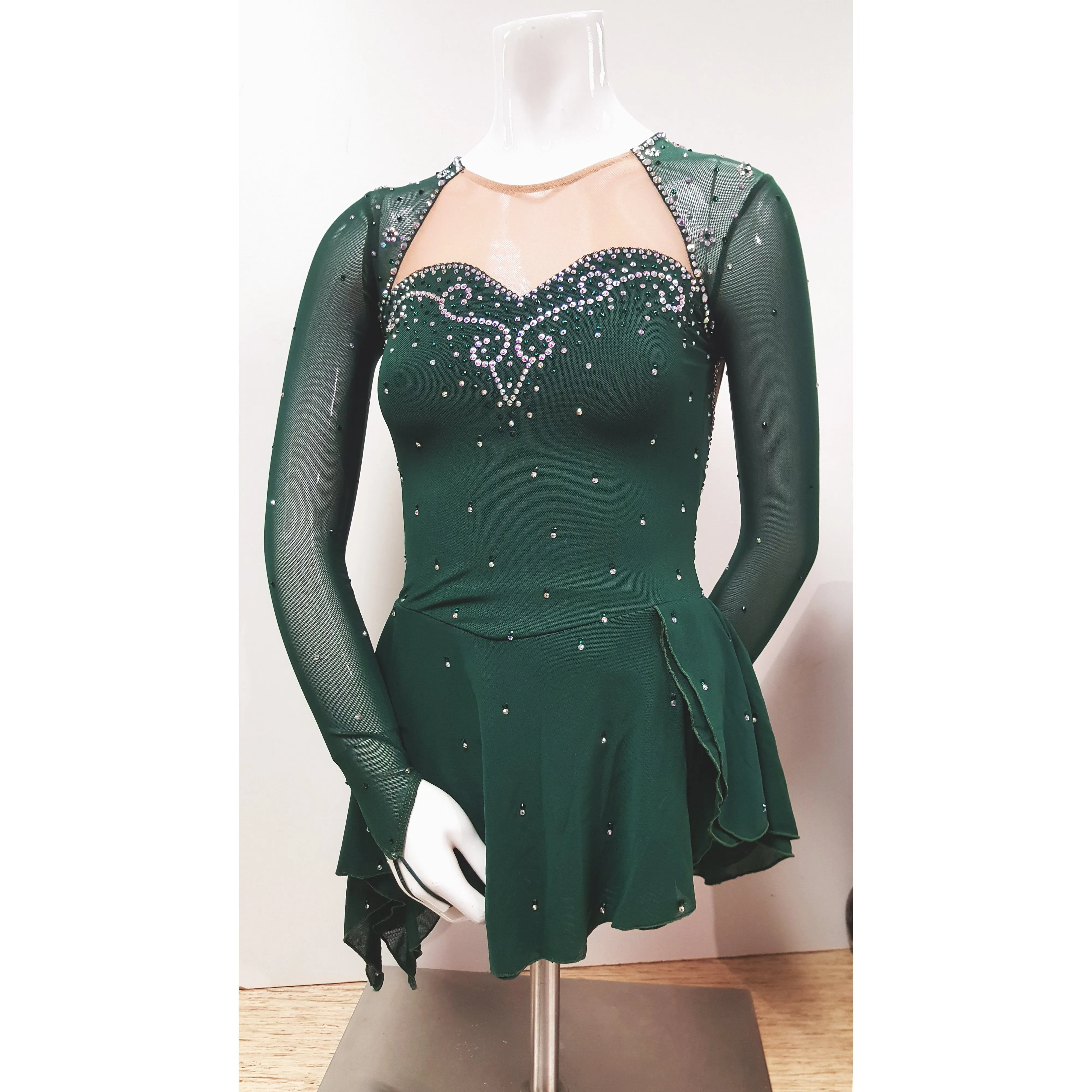 Competition Figure Skating Dress Irish Green Merida 100's AB Crystals BSU211 Stock