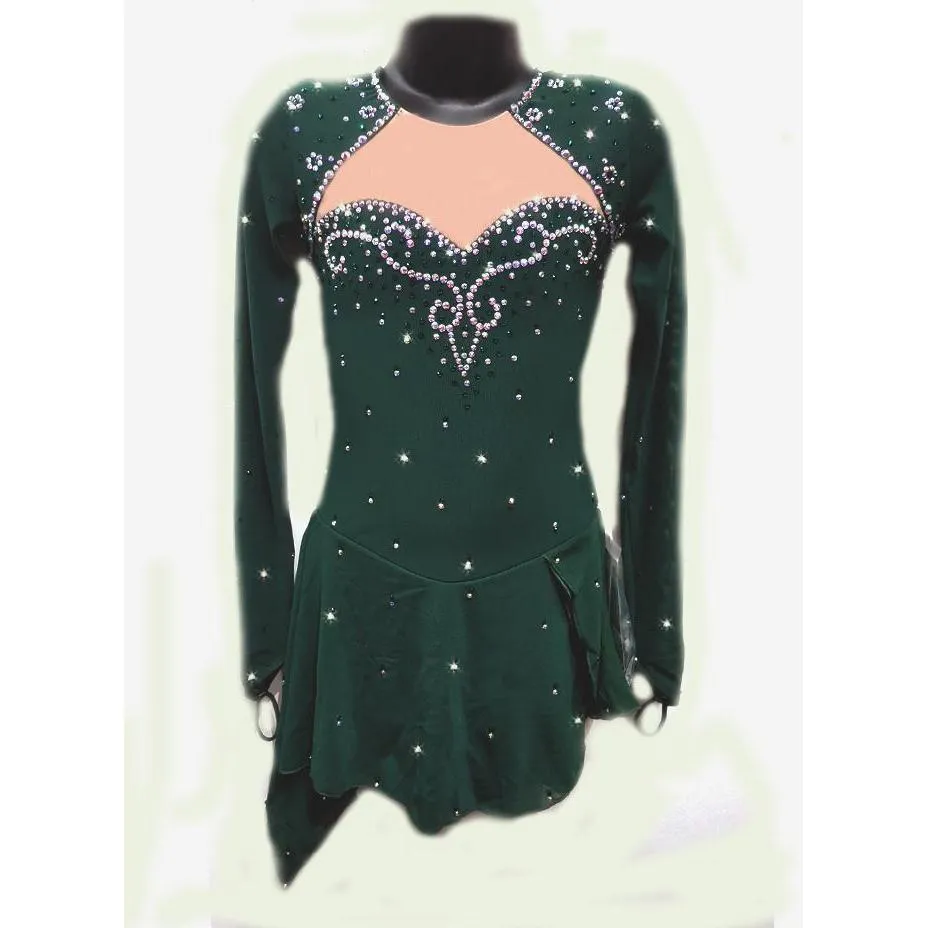 Competition Figure Skating Dress Irish Green Merida 100's AB Crystals BSU211 Stock