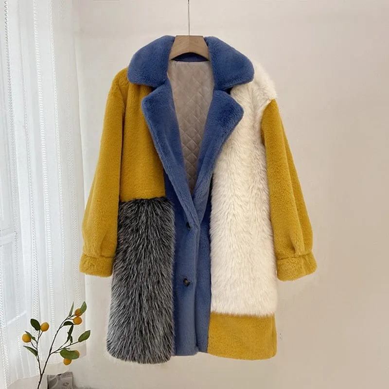 Contrast Color Blue Long Coat