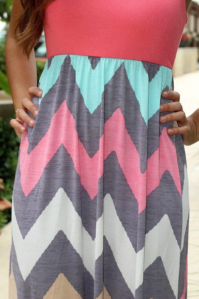 Coral Chevron Maxi Dress