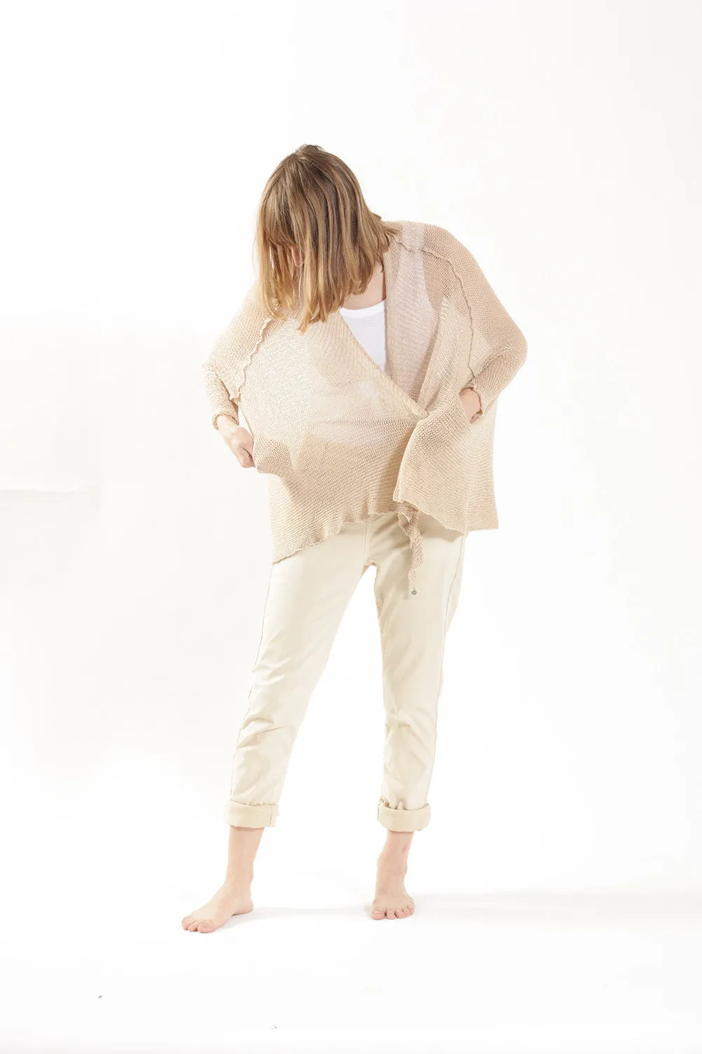 Cotton Oversized Cardigan - Nude