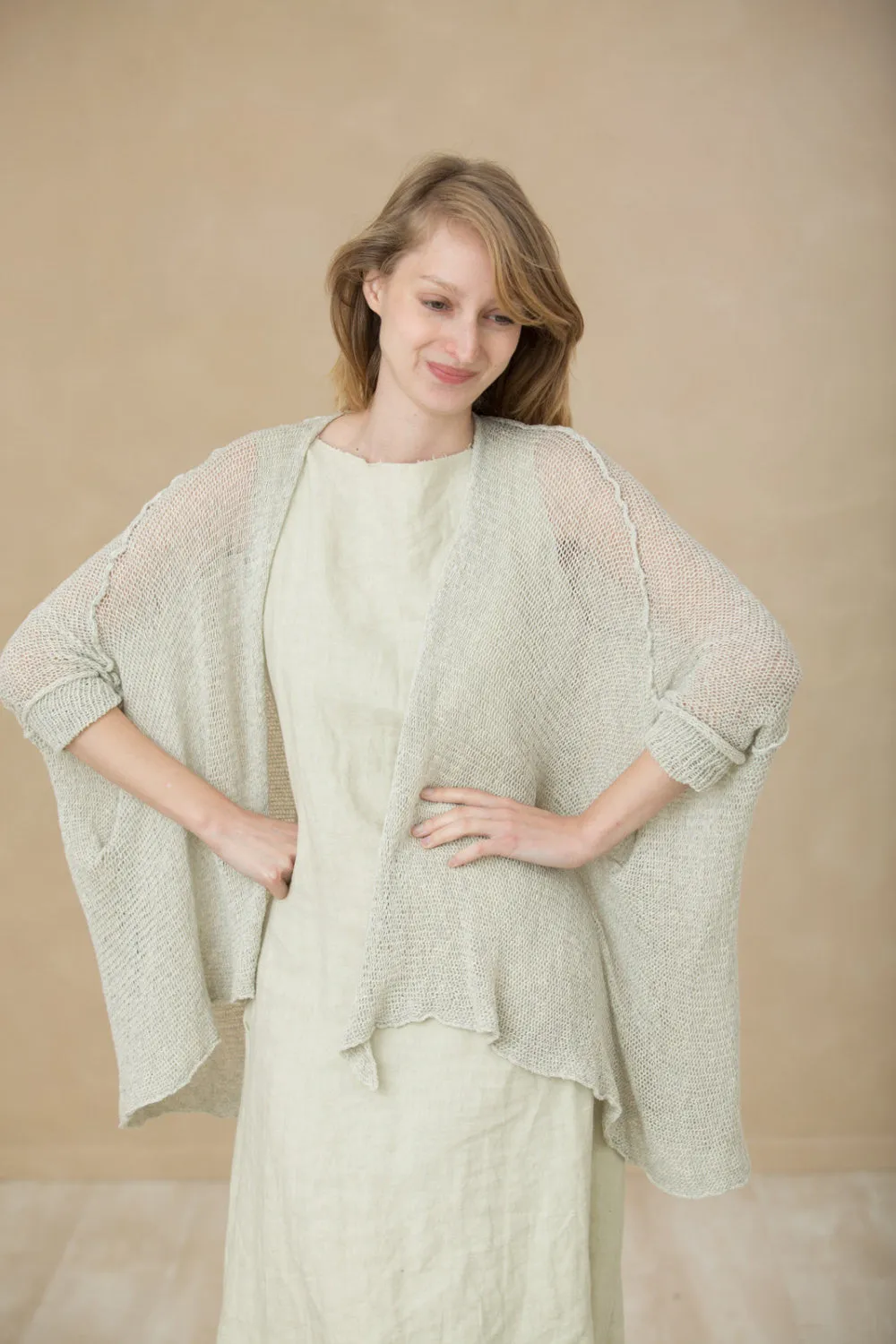 Cotton Oversized Cardigan - Nude