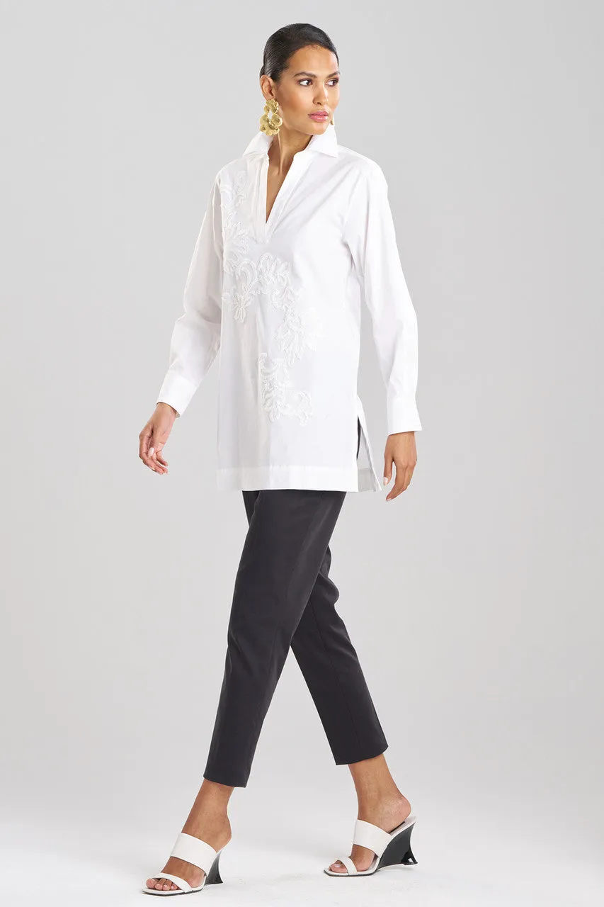 Cotton Poplin Embroidered Tunic Shirt