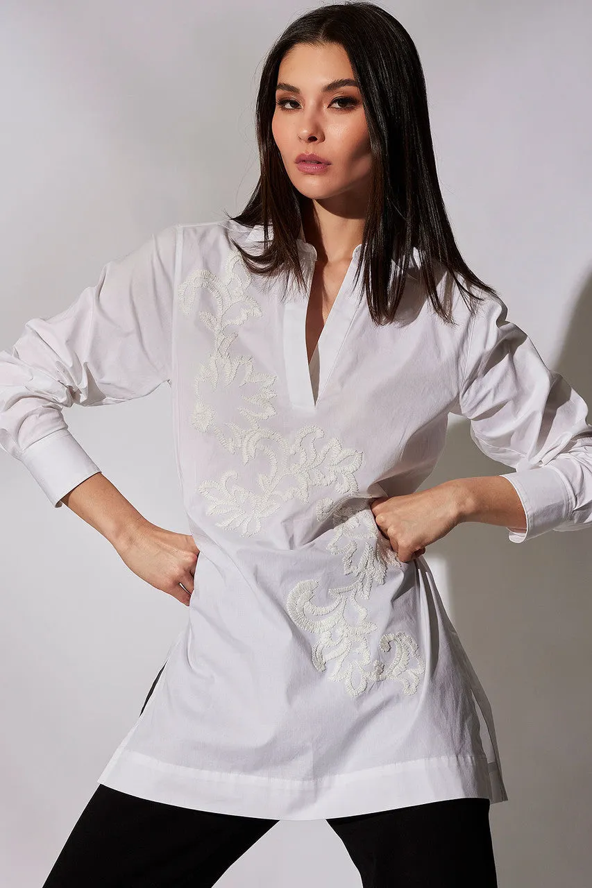 Cotton Poplin Embroidered Tunic Shirt