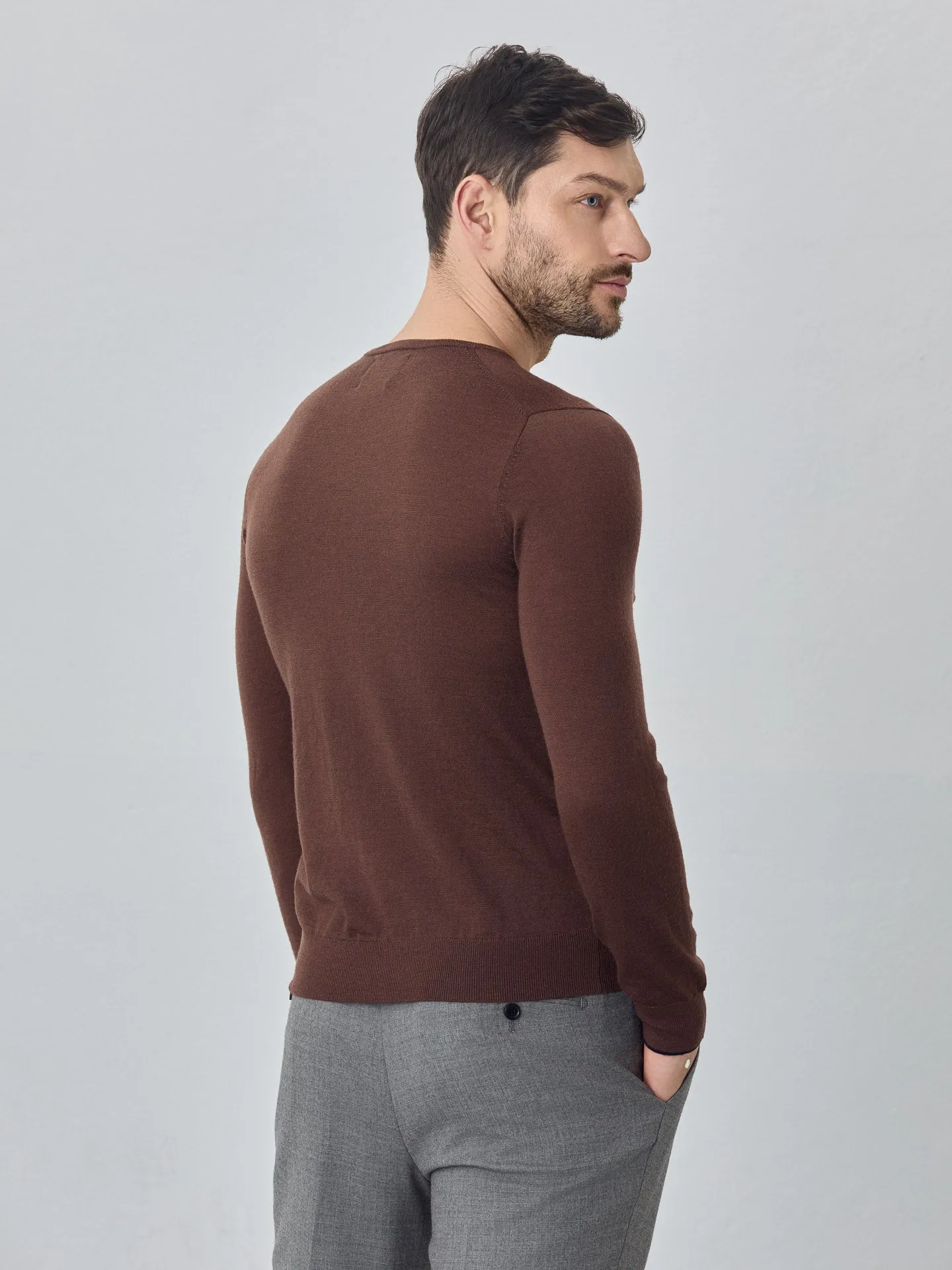 Crew Neck Sweater With Long Sleeves In Extra Fine Merino Wool