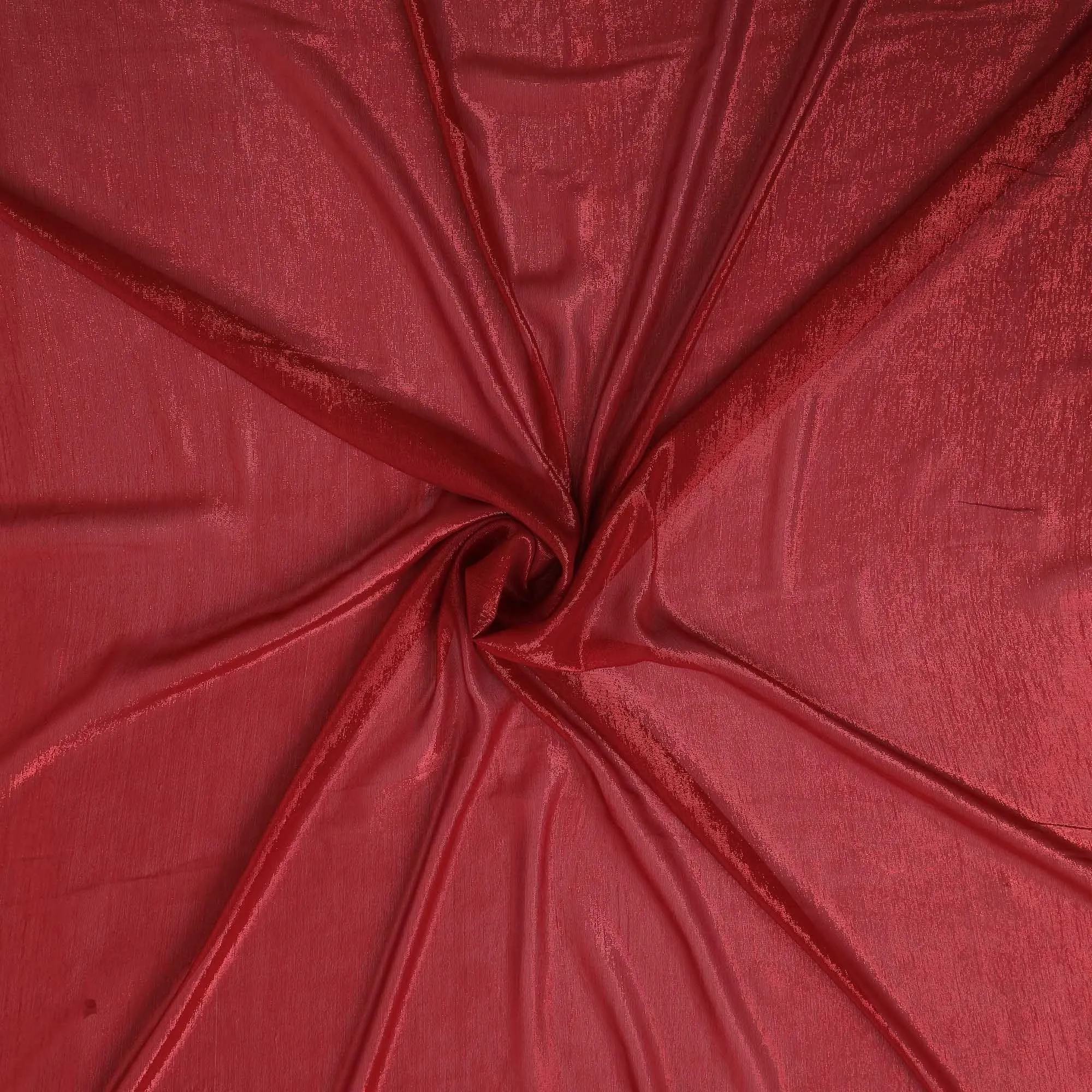 Crimson red synthetic chiffon fabric with same tone metallic lurex in plain design-D13295