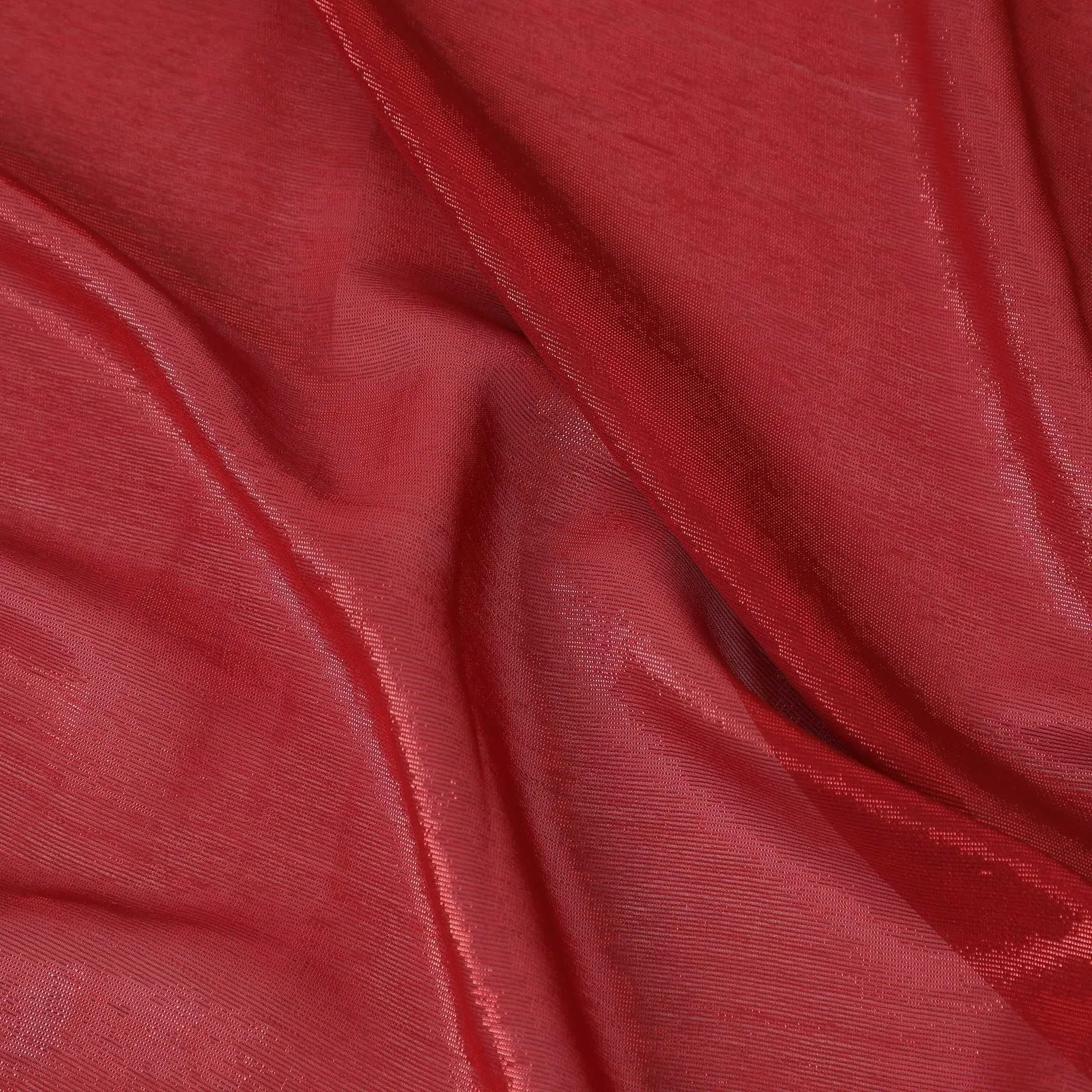 Crimson red synthetic chiffon fabric with same tone metallic lurex in plain design-D13295