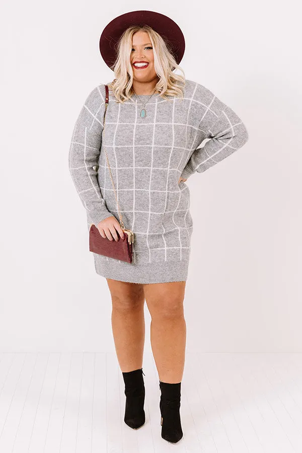 Crisp Evening Sweater Dress In Grey Curves