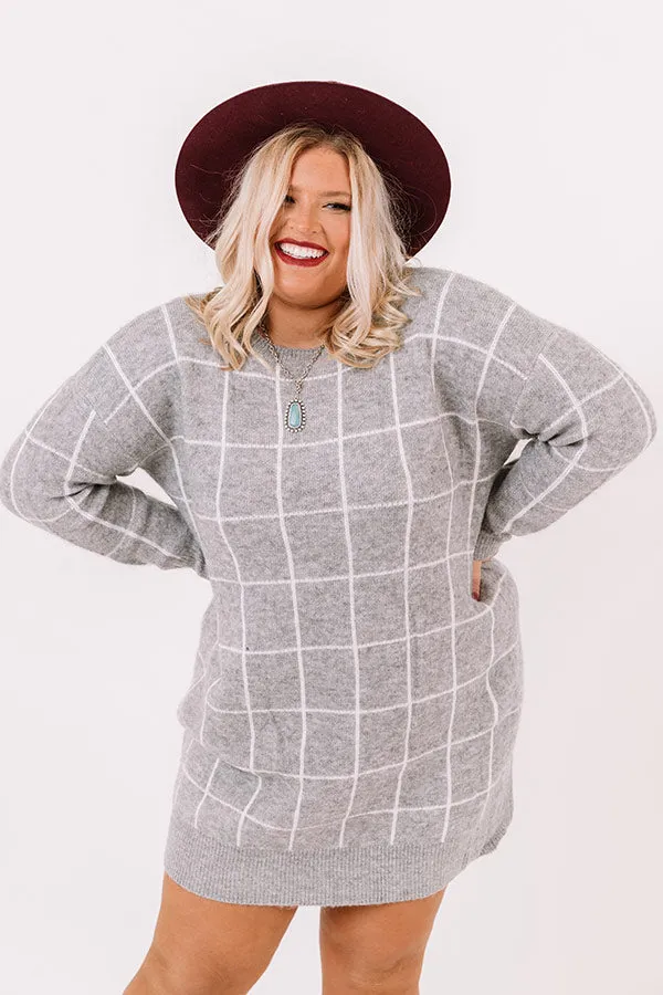 Crisp Evening Sweater Dress In Grey Curves