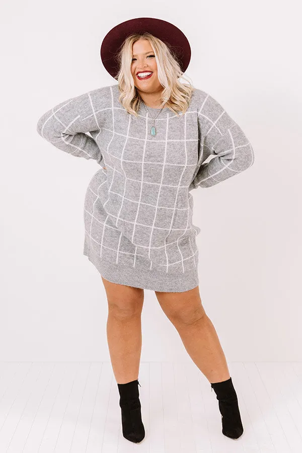 Crisp Evening Sweater Dress In Grey Curves