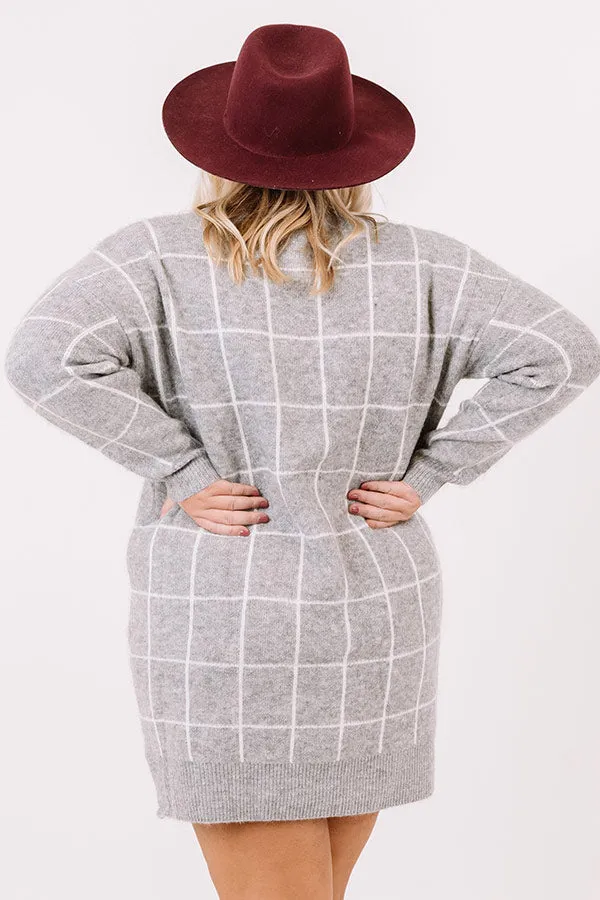 Crisp Evening Sweater Dress In Grey Curves